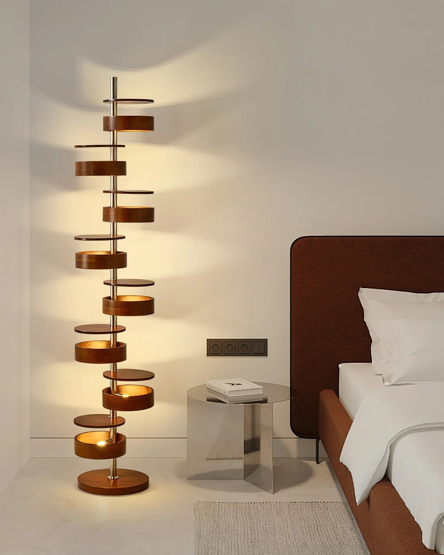 Cylindrical Wood Column Floor Lamp