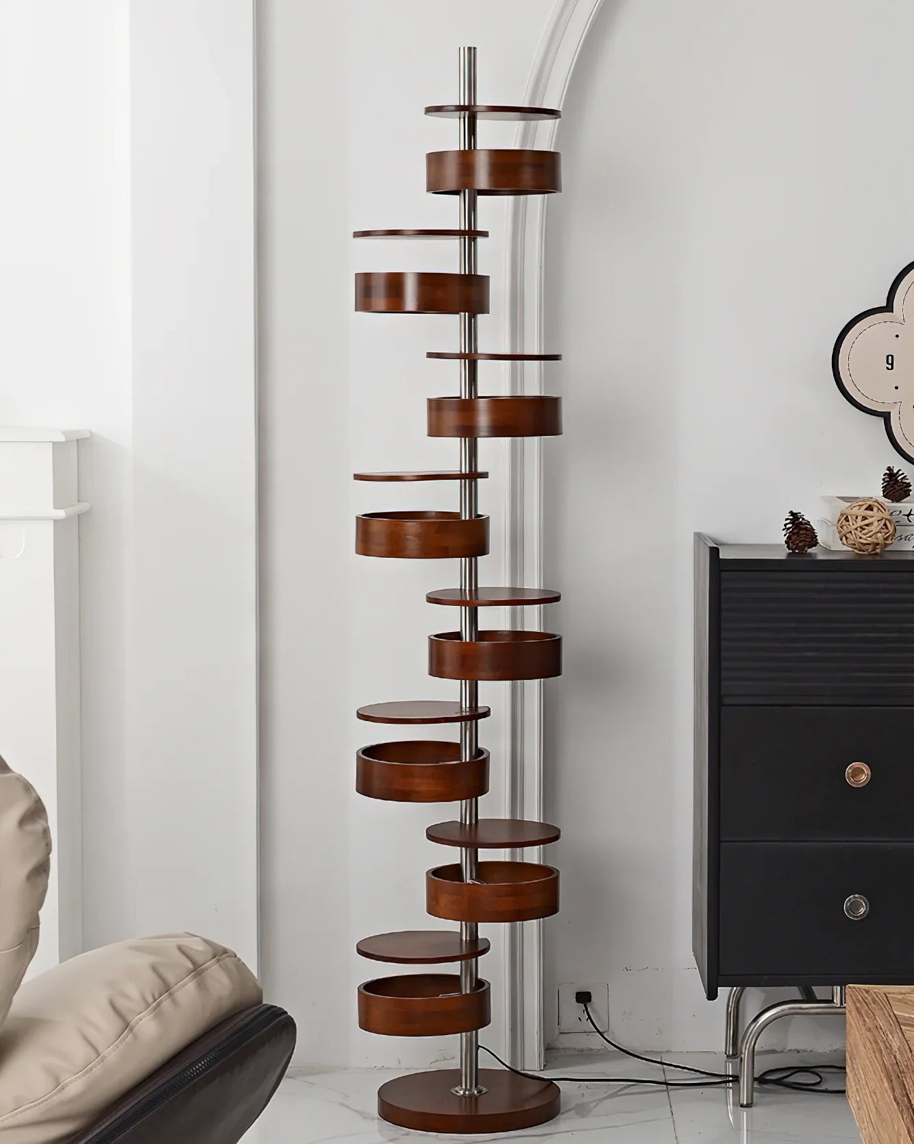 Cylindrical Wood Column Floor Lamp