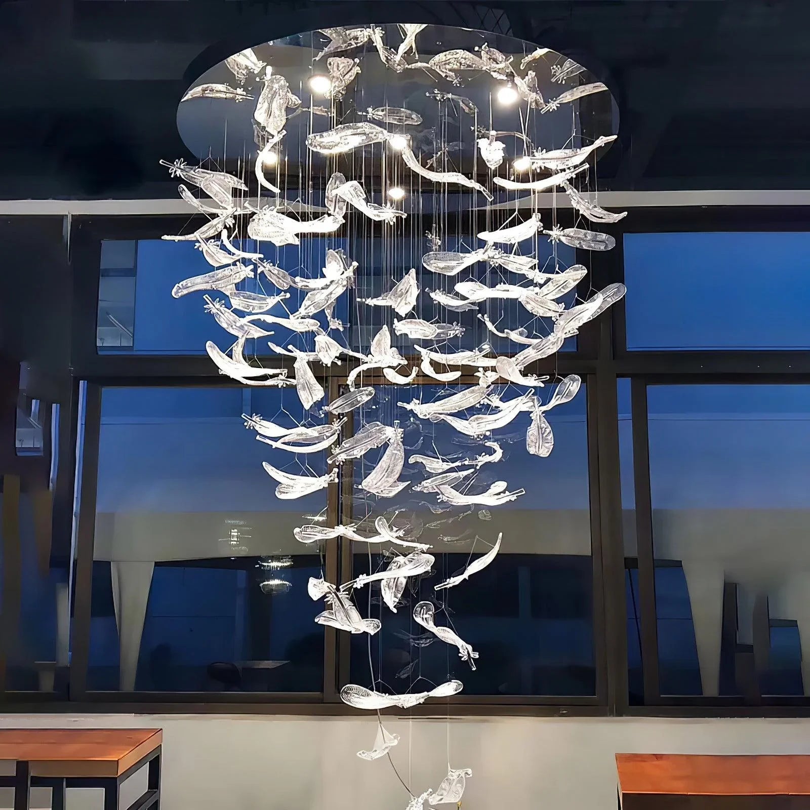 Glass Feathers Flying Chandelier