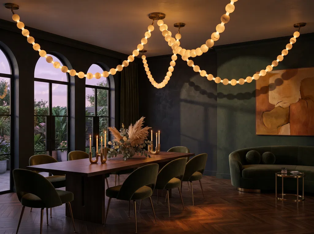 Alabaster Bead Multi-point Pendant Light