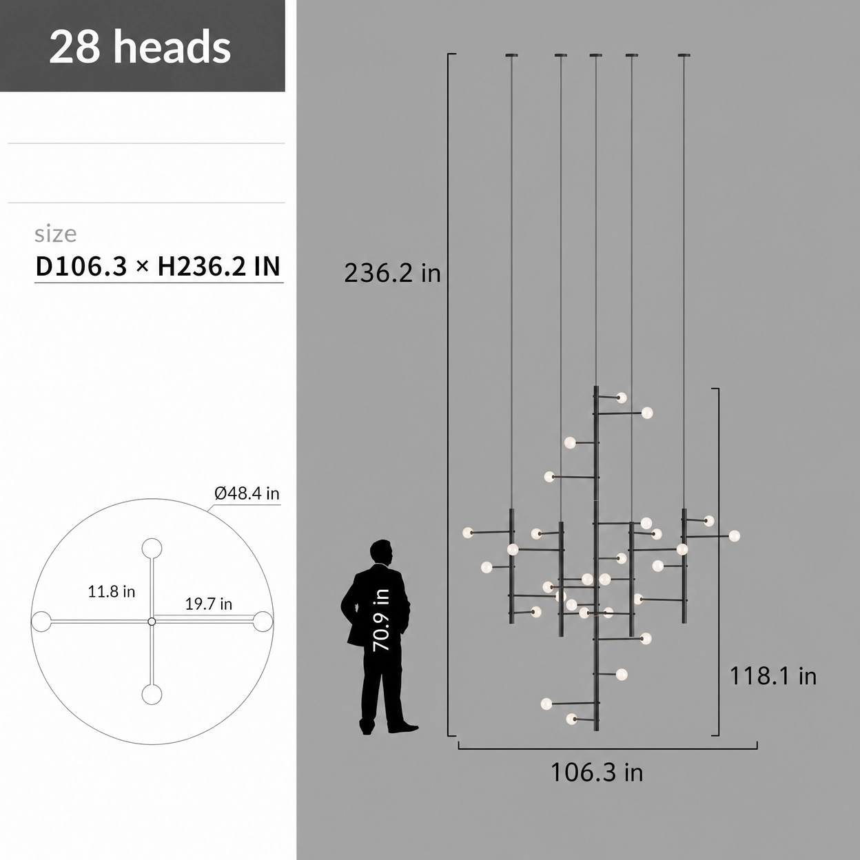 Orbit Cascade Multi-Globe Chandelier