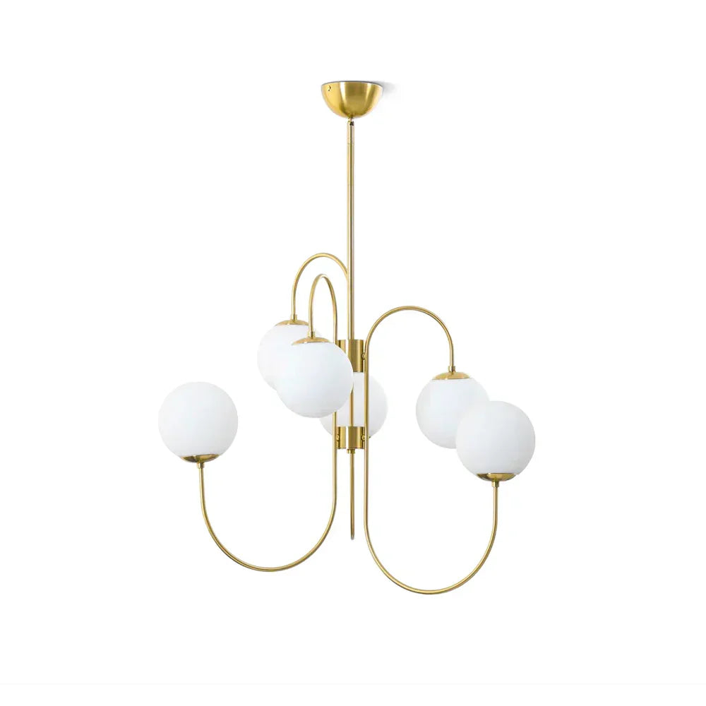 Gooseneck Chandelier gold white 30 inch front view