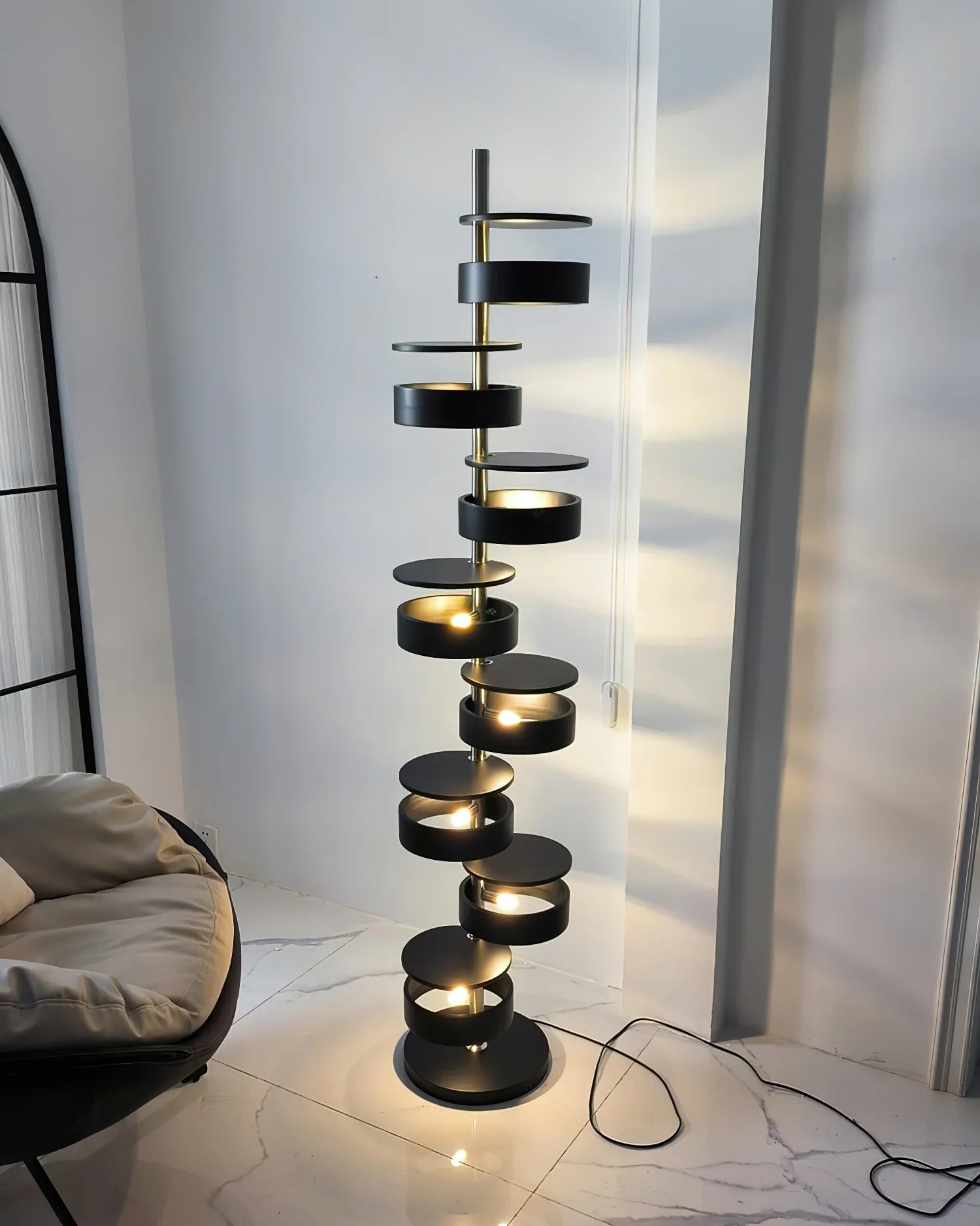Cylindrical Wood Column Floor Lamp